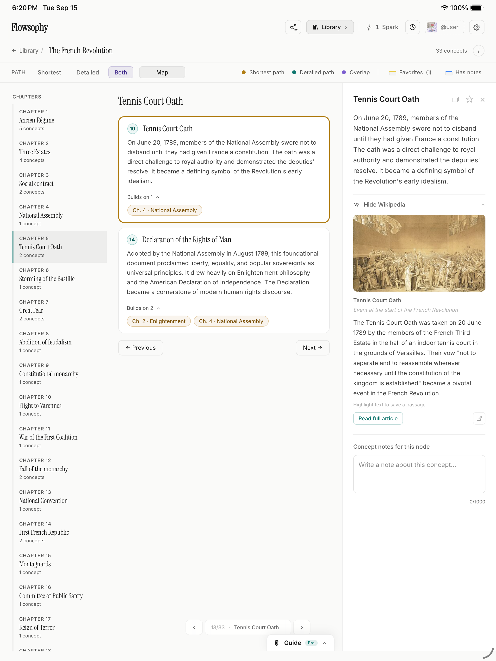 The Chapters view of the same Flowmap, one chapter open